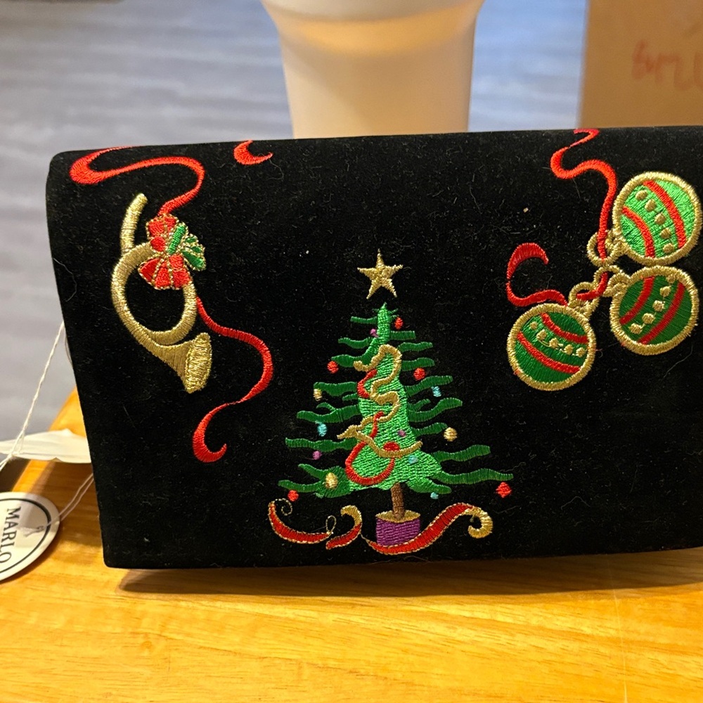 Holiday small black velvet holiday bag